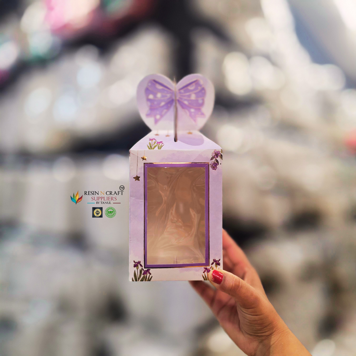 Premium Butterfly Window Card Paper Gift Hamper Box with Handle