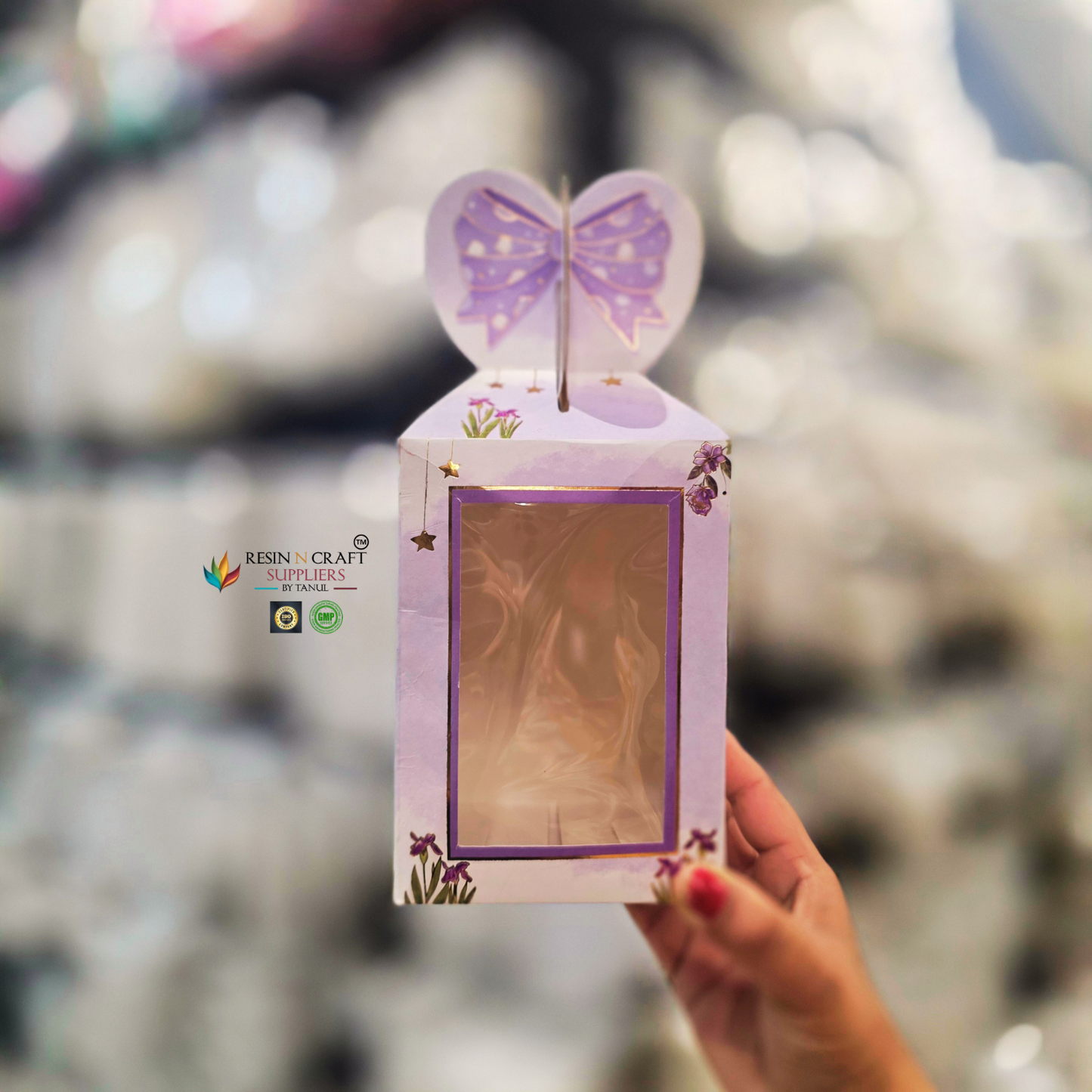 Premium Butterfly Window Card Paper Gift Hamper Box with Handle