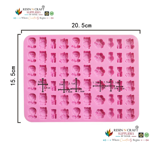 60 Cavity Mini Cartoon Animals & Paw Prints Silicone Mould for DIY Concrete Art, Resin Crafts, Soap Making & Cake Making (RSM1440M)