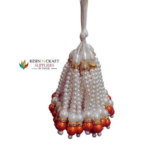 Saffron Orange & Pearl Decorative Latkans / Moti Tassels