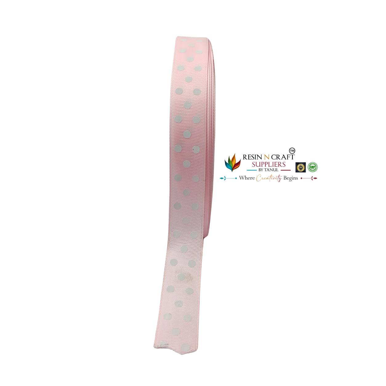 Baby Pink Polka Dot Grosgrain Ribbon Roll – 90 Meter (3 CM Width)