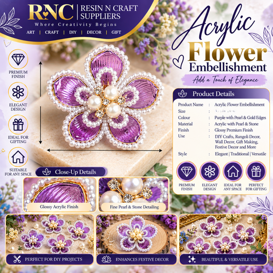 Big Designer Acrylic Flower Embellishment – Premium Decorative Craft Accessory / Colourful Plastic Flower