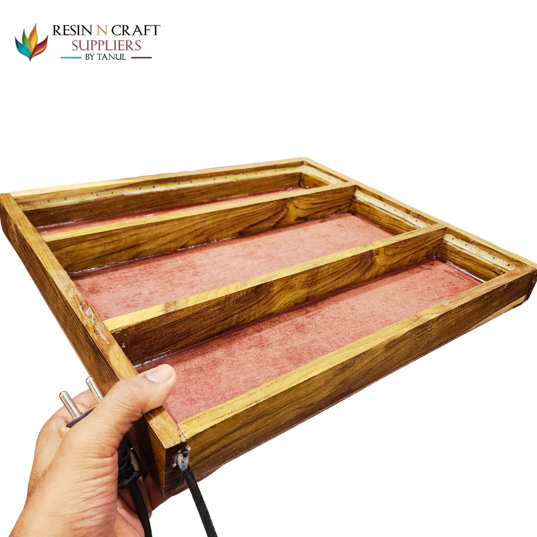 22 x 28  Inch With LED Light MDF Teakwood (3 Sections) Acrylic Slider 2 side