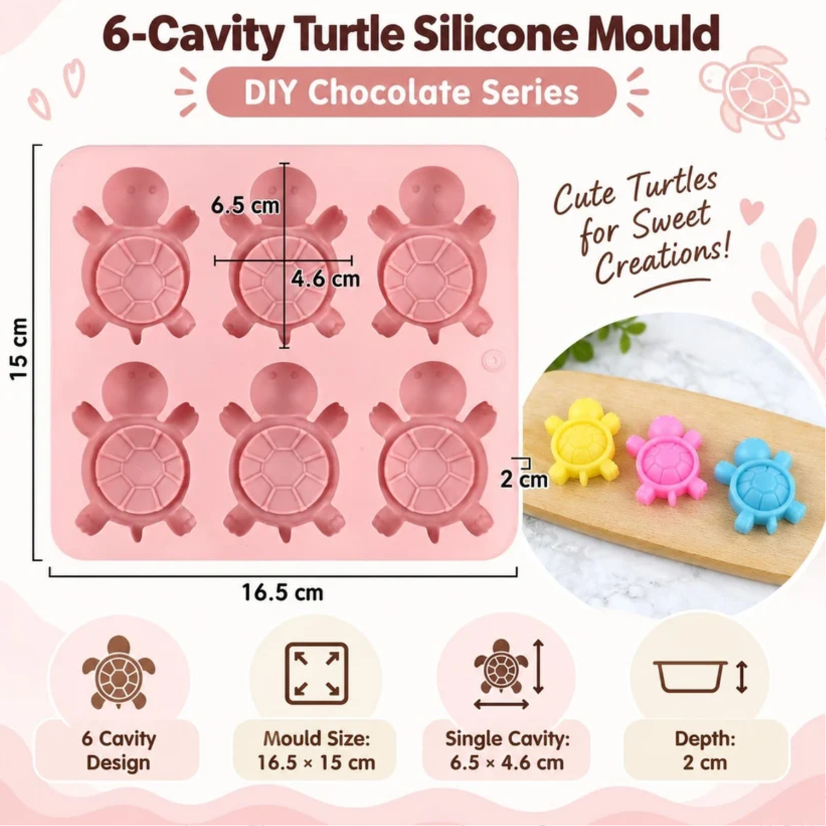 6-Cavity Turtle Silicone Mould for Concrecast Art – 16.5 × 15 CM | 2 CM Deep (RSM1495M)