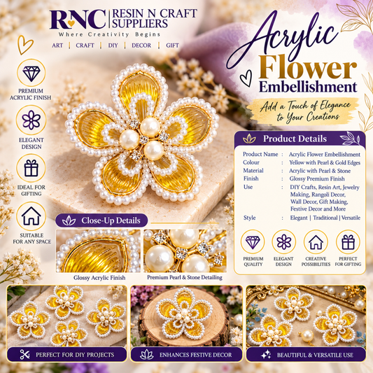 Big Designer Acrylic Flower Embellishment – Premium Decorative Craft Accessory / Colourful Plastic Flower