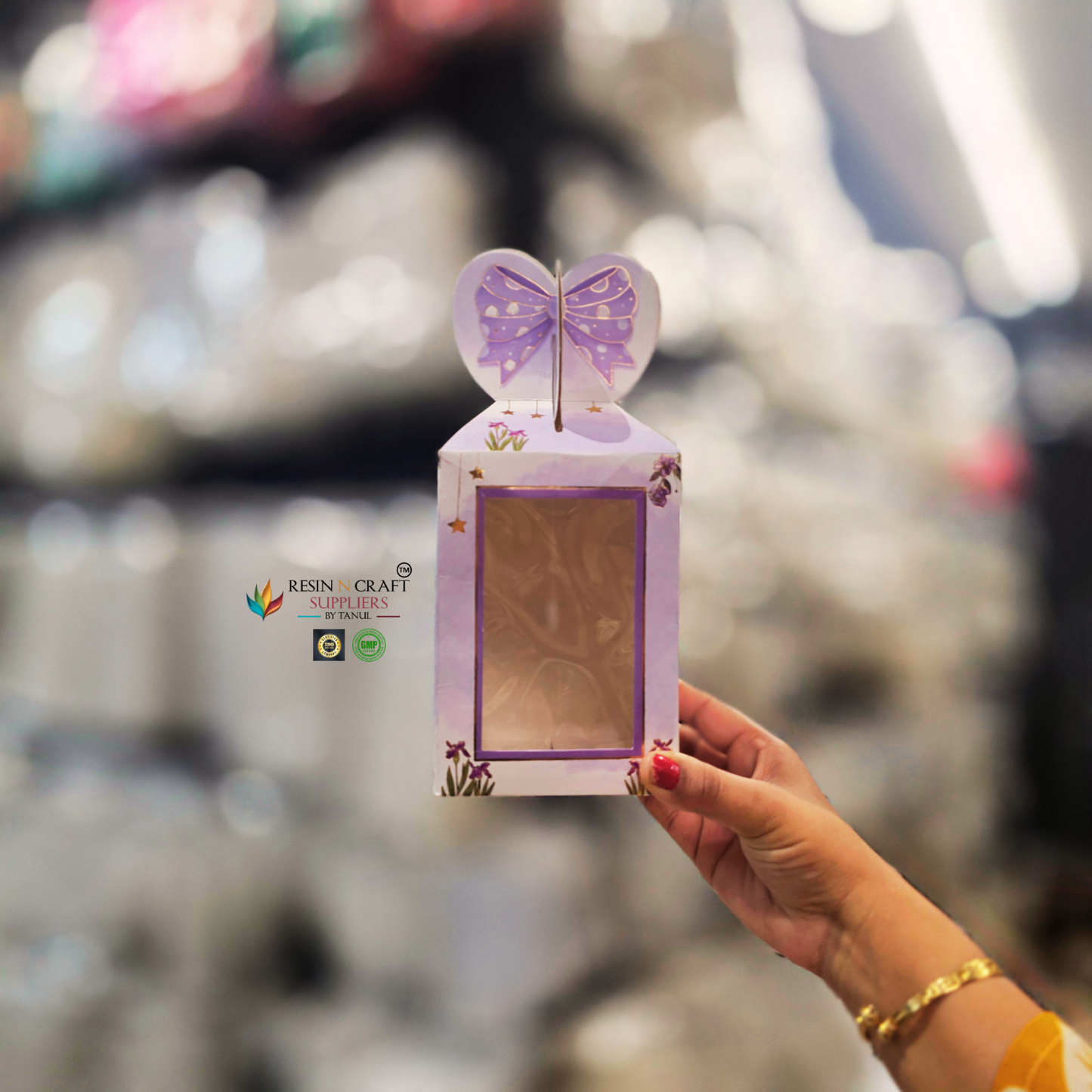 Premium Butterfly Window Card Paper Gift Hamper Box with Handle
