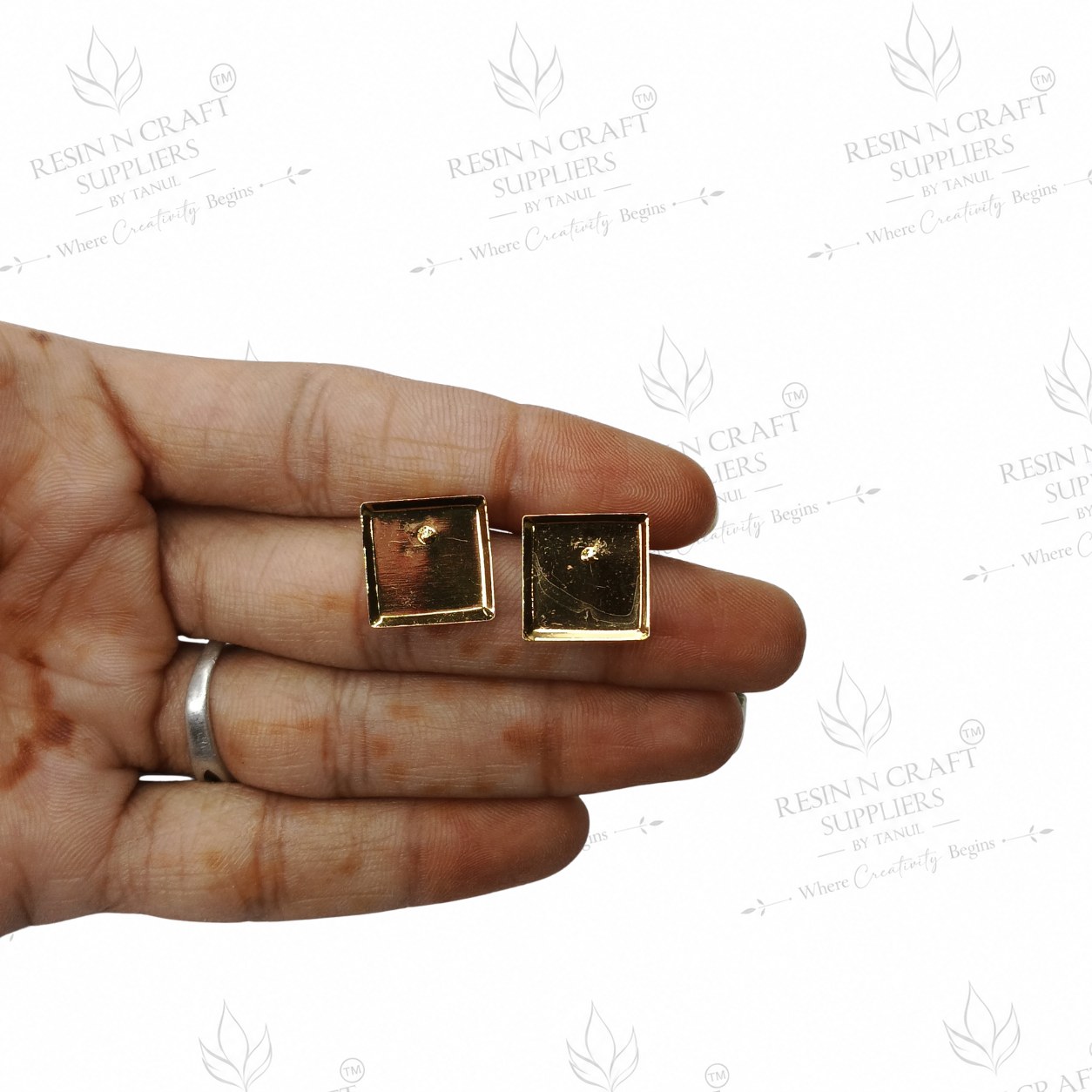 Gold Plated Square Stud Earring Base | 1 cm