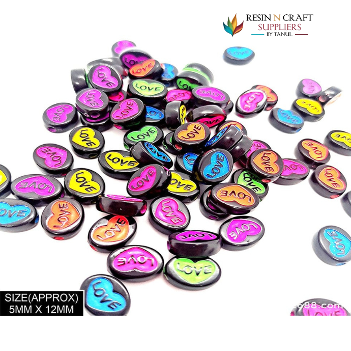 Oval With Love Text Beads (Blk+Col Highlight Blk)