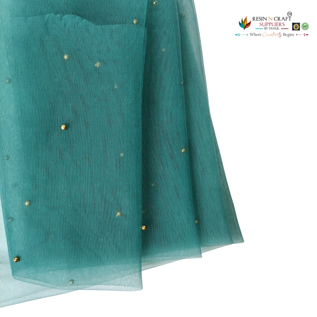 Teal Blue Premium Pearl Decorative Net Fabric Roll – 5 Meter (PN-01)