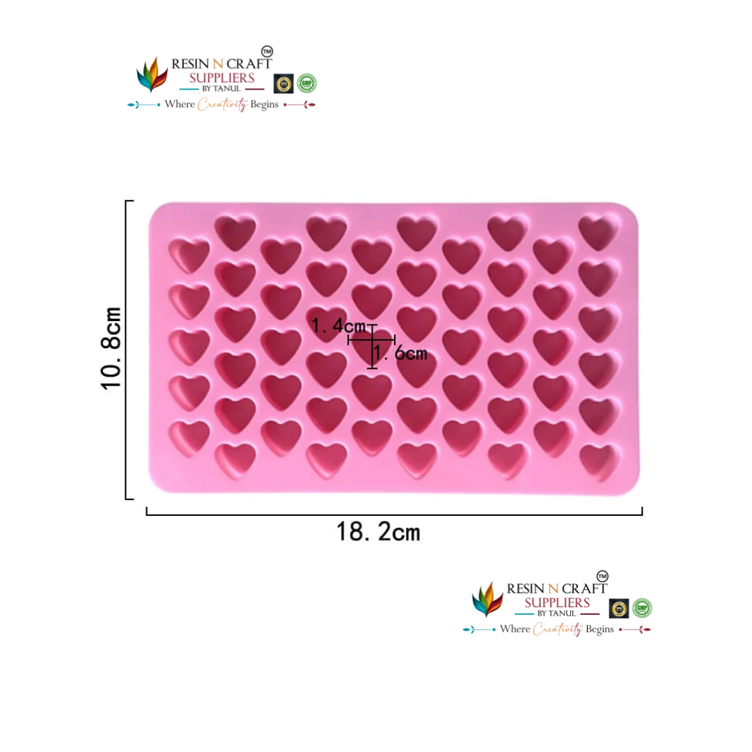 55 Cavity Mini Heart Chocolate & Candy Tray Mould for DIY Concrete Art, Resin Crafts, Soap Making & Cake Making Silicone Mould (RSM1443)