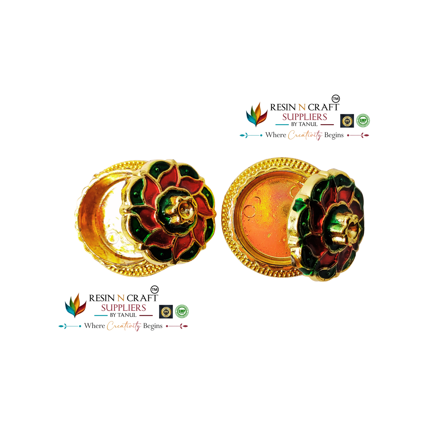 Round Big Katori / Kumkum Vati / Kum Kum Bowl / Decorative Bowl with Cap (Design 4)