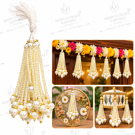 Pearl Bead Latkan Pack of 10 | White Pearl Mala Latkan for Toran, Bandhanwar & Resin Art