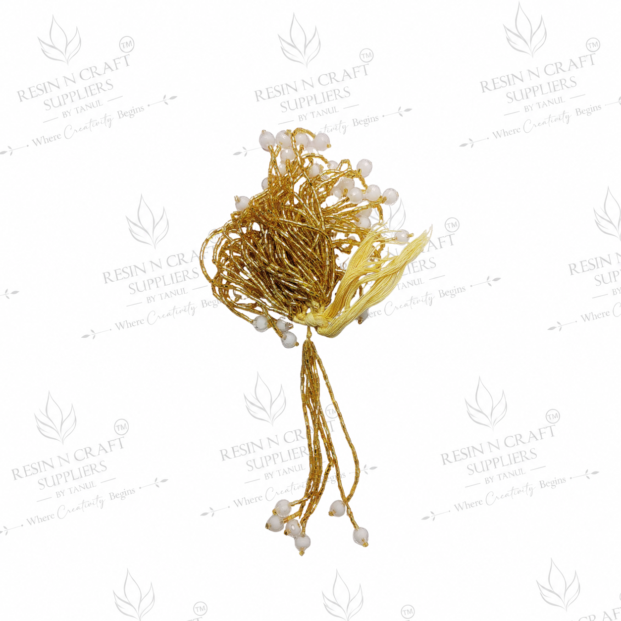 Premium Golden White Pearl Beaded Latkan – Design 2 (10 Pcs Pack)