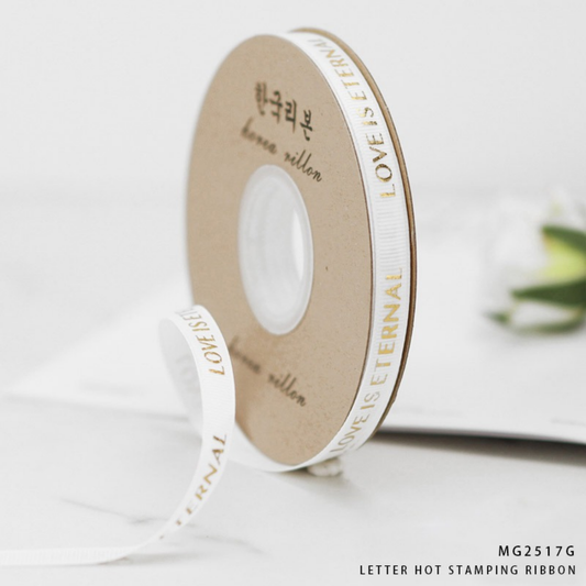 White Love Is Eternal Golden Letter Hot Stamping Ribbon 2.5cm × 30m – MG2517G