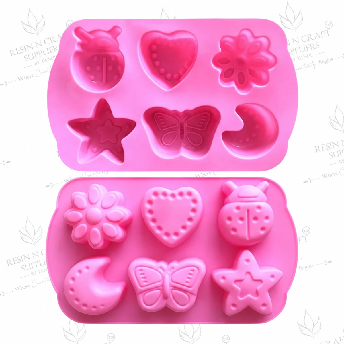 6-Cavity Cute Shape Silicone Mould for Concrecast Art – 16.7 × 10.5 CM | Mixed Shape Design (RSM1494M)