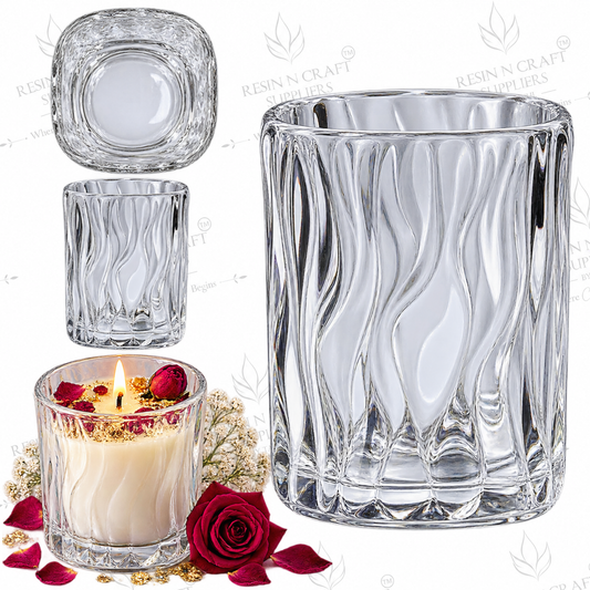 Premium Wave Textured Glass Candle Jar 3.2 Inch | Smoothie & Wine Candle Container | Resin Art, Hamper & Home Décor Glass