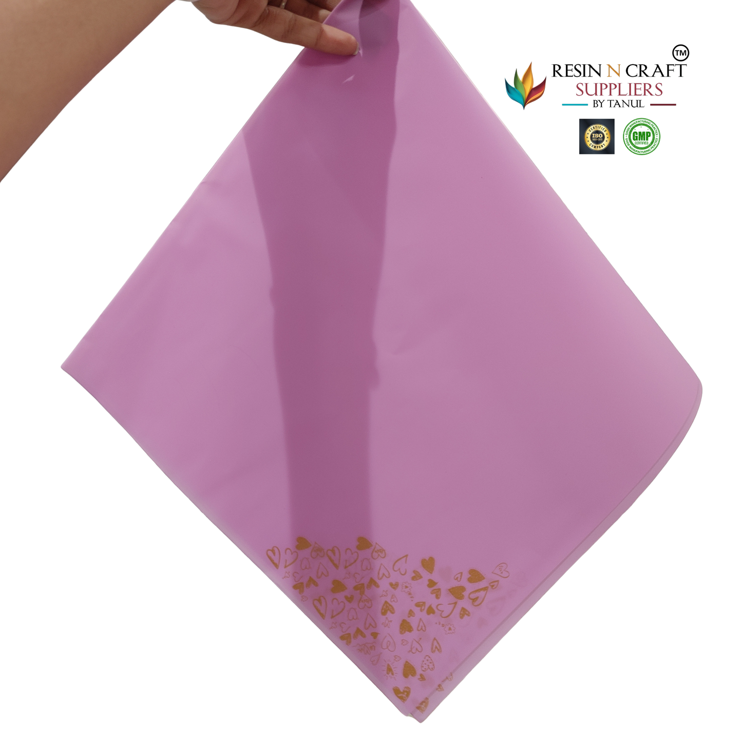Lavender Pink with Gold Heart Design Waterproof Flower / Gift Wrapping Sheets – 5 Pcs (22×22 Inch) / Packing Sheet