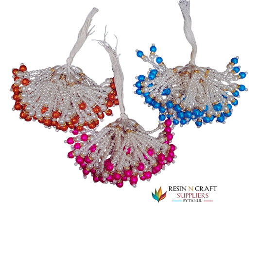Tricolor Pearl & Beaded Latkan Combo Set (36 Pcs)  / Moti Tassels