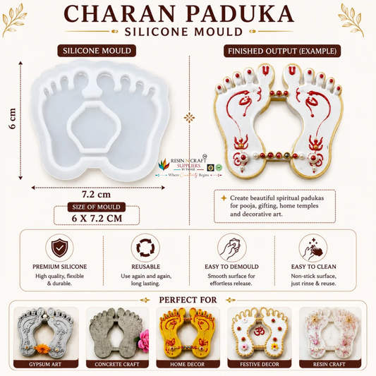 Charan Paduka Silicone Mould for Resin Art, Pooja & Spiritual Décor – 6 × 7.2 cm