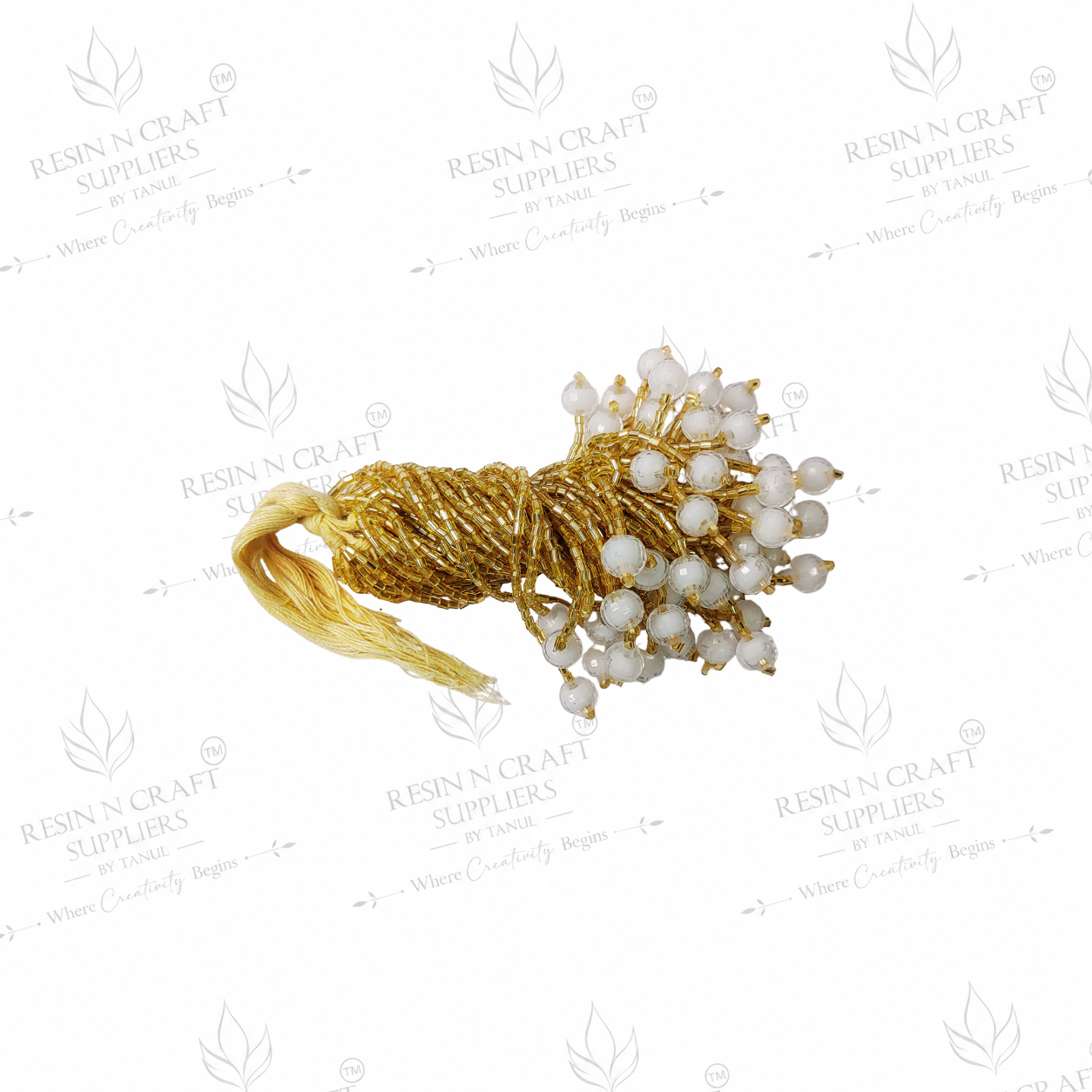 Premium Golden White Pearl Beaded Latkan – Design 2 (10 Pcs Pack)