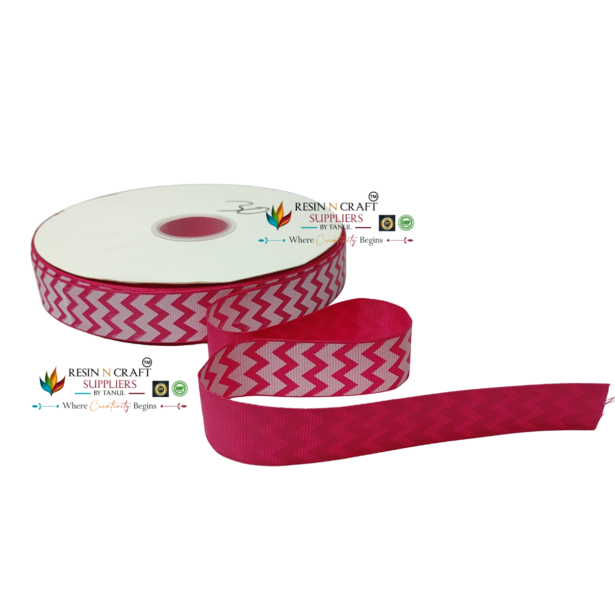 Pink Chevron Zigzag Grosgrain Ribbon Roll – 90 Meter (3 CM Width)