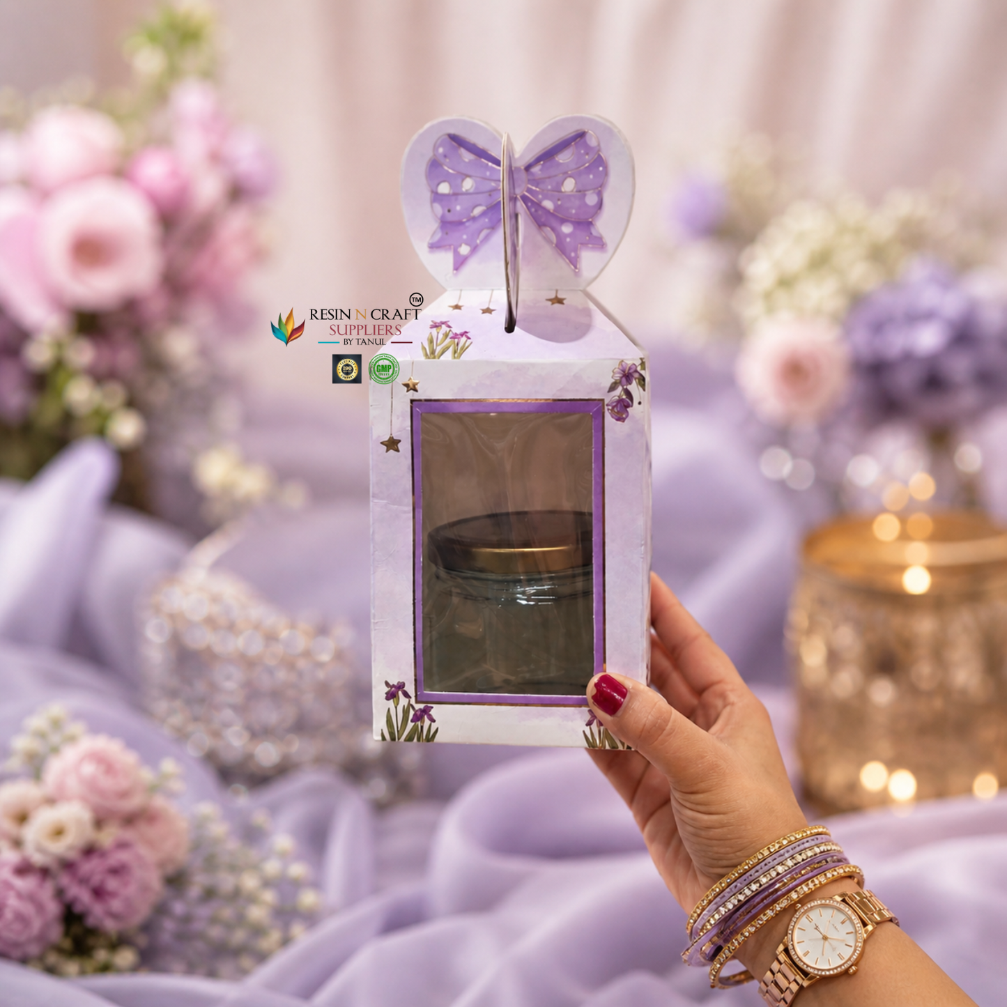Premium Butterfly Window Card Paper Gift Hamper Box with Handle