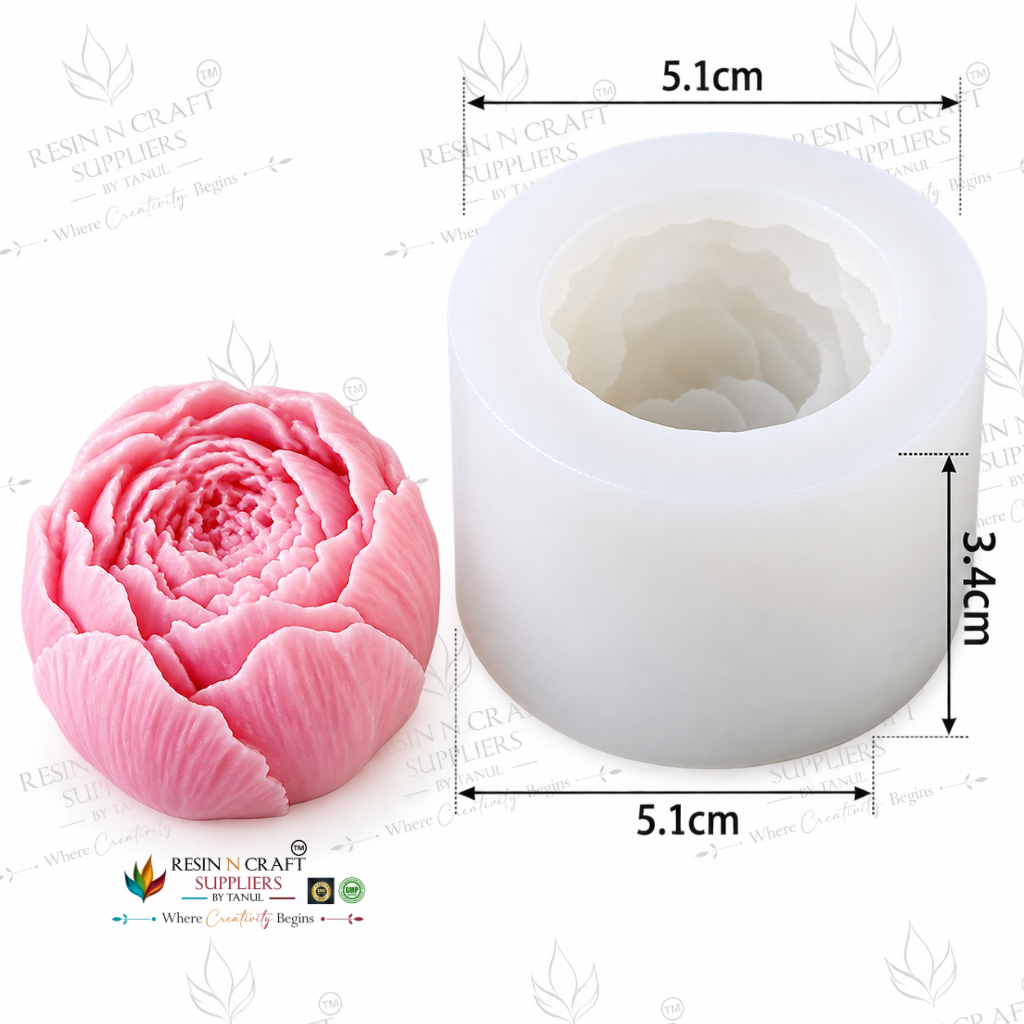 3D Peony Flower Candle Silicone Mould – 5.1cm | Realistic Peony Bloom Candle Making Mould (RHM0034M)