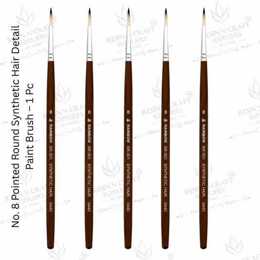 No. 8 Detail Paint Brush – Pointed Round Synthetic Hair Brush for Resin Art, Painting & Crafts | 1 Pc