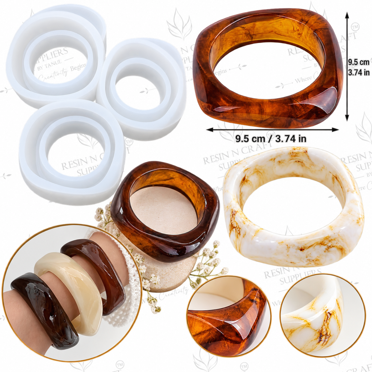 3 Pc Twisted Kada Bangle Silicone Mould – 9.5 CM | Resin Art & Bracelet Making