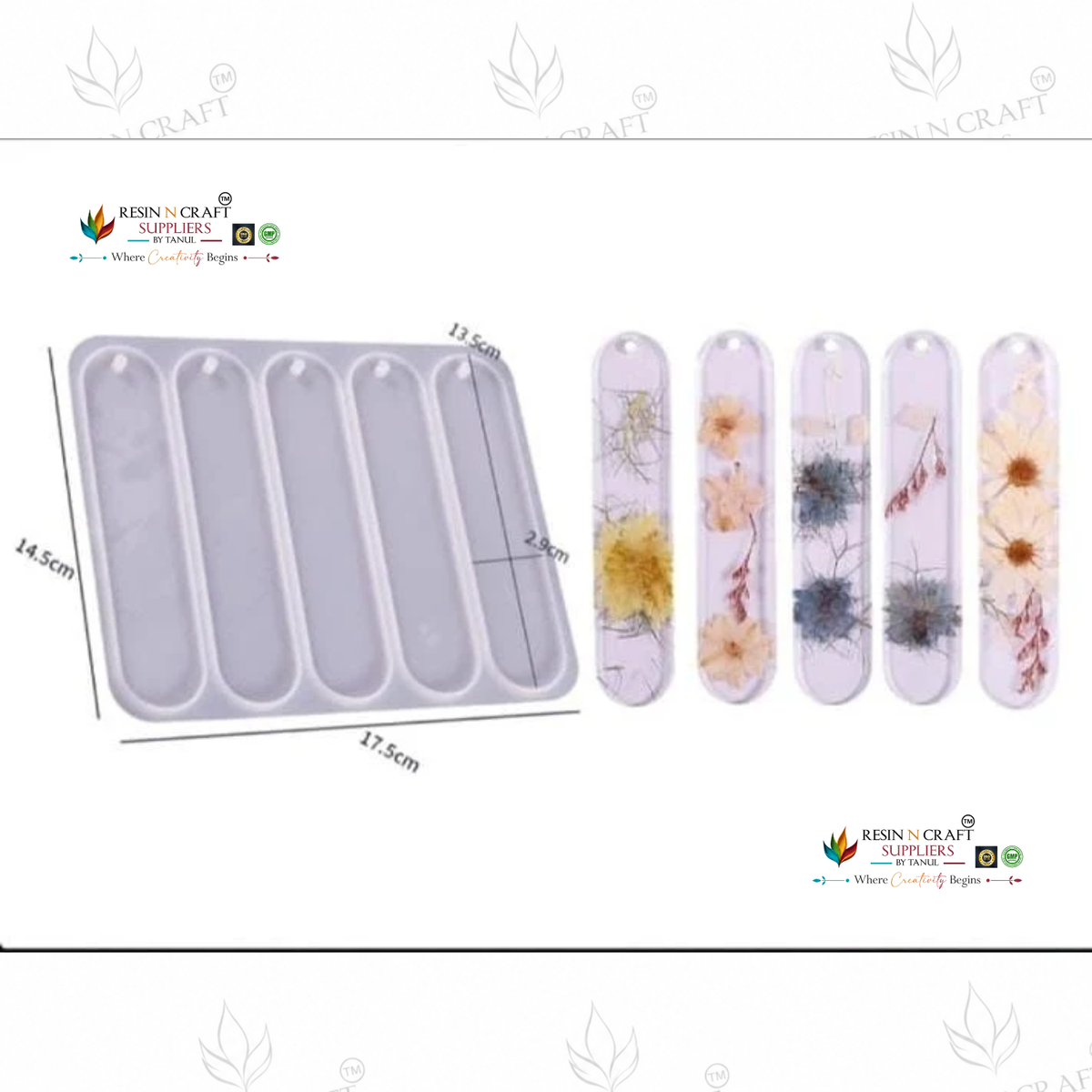 5 Cavity Bookmark Silicone Mould – 13.5 CM | Resin Art & DIY Bookmark Making