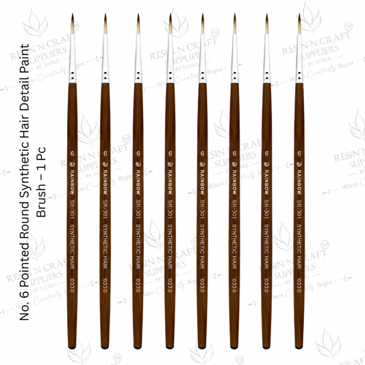 No. 6 Detail Paint Brush – Pointed Round Synthetic Hair Brush for Resin Art, Painting & Crafts | 1 Pc