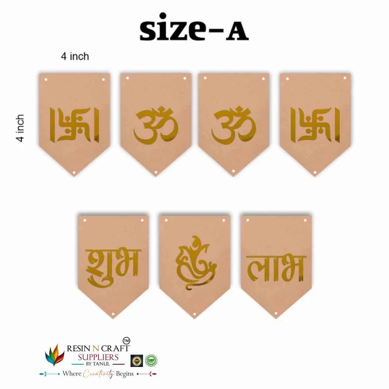 MDF Shubh Labh Toran Cutout Pack of 7 | Om, Swastik & Ganesh Hanging Décor | DIY Latkan & Door Hanging – RBT004D