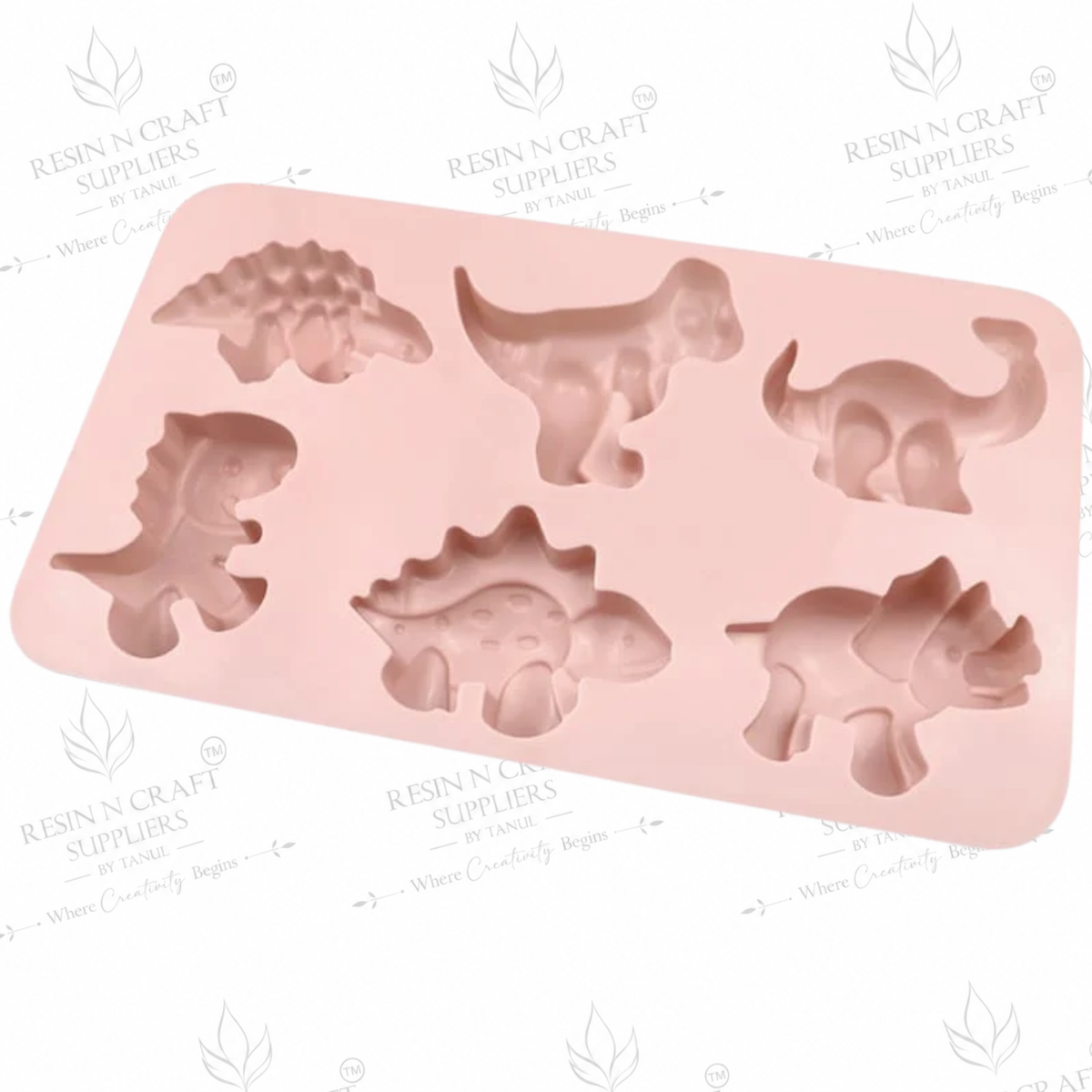 6-Cavity Dinosaur Silicone Mould for Concrecast Art – 27.2 × 16.5 CM | Assorted Dinosaur Designs (RSM1493M)
