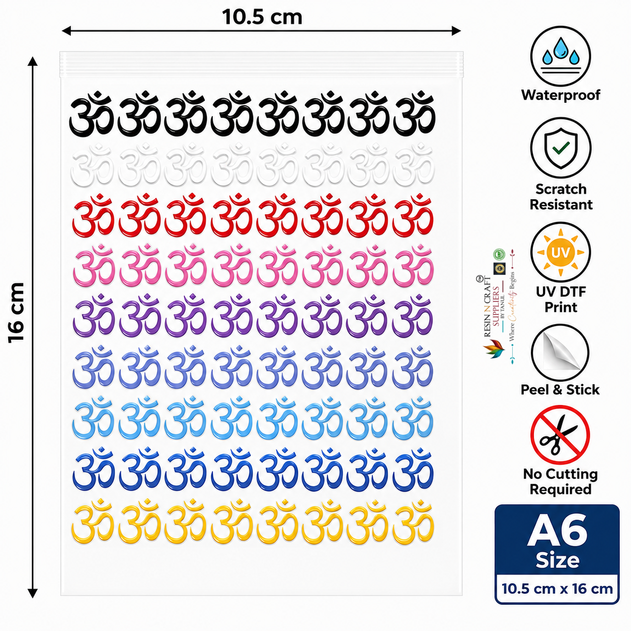 Om Symbol UV DTF Sticker Sheet – A6 Size | Waterproof Peel & Stick Religious Stickers | UVS-162