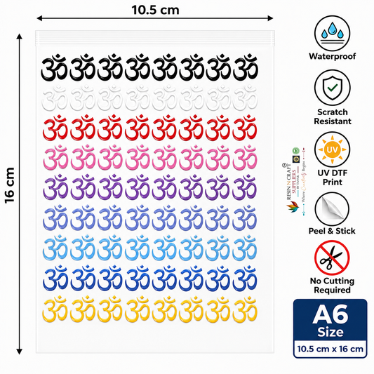 Om Symbol UV DTF Sticker Sheet – A6 Size | Waterproof Peel & Stick Religious Stickers | UVS-162