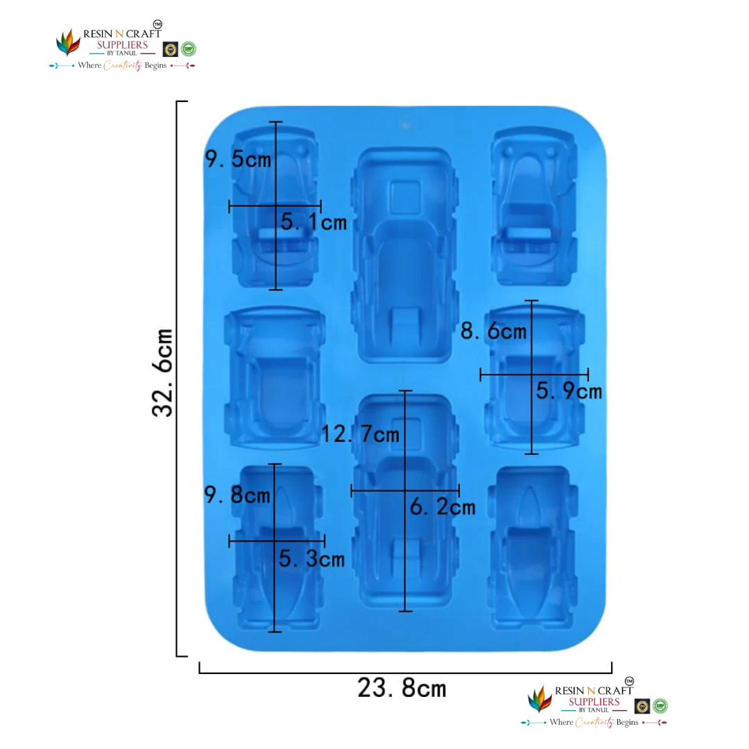 8 Multi-Cavity Assorted Sports Cars & Race Cars Silicone Mould for DIY Concrete Art, Resin Crafts, Soap Making & Cake Making (RSM1438M)
