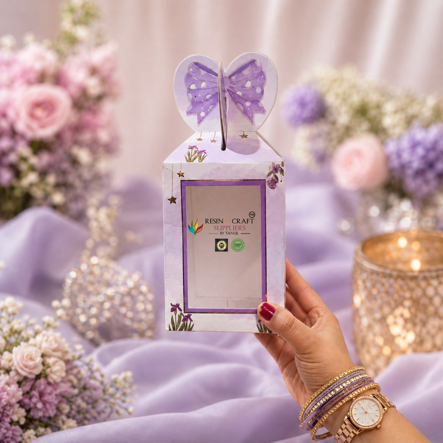 Premium Butterfly Window Card Paper Gift Hamper Box with Handle