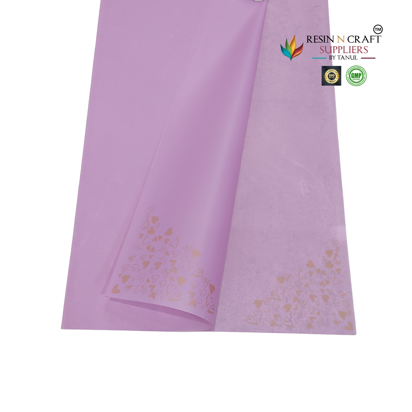 Lavender Pink with Gold Heart Design Waterproof Flower / Gift Wrapping Sheets – 5 Pcs (22×22 Inch) / Packing Sheet