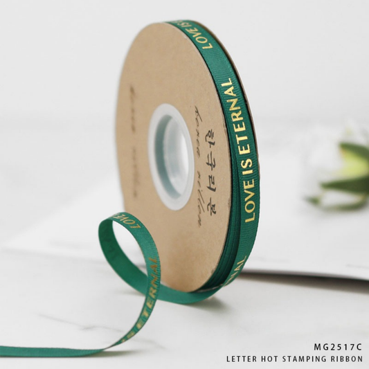 Green Love Is Eternal Golden Letter Hot Stamping Ribbon 2.5cm × 30m – MG2517C