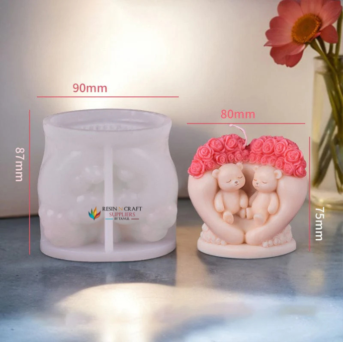 Rose Love Couple Bear Candle Handmade Mould