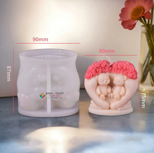 Rose Love Couple Bear Candle Handmade Mould