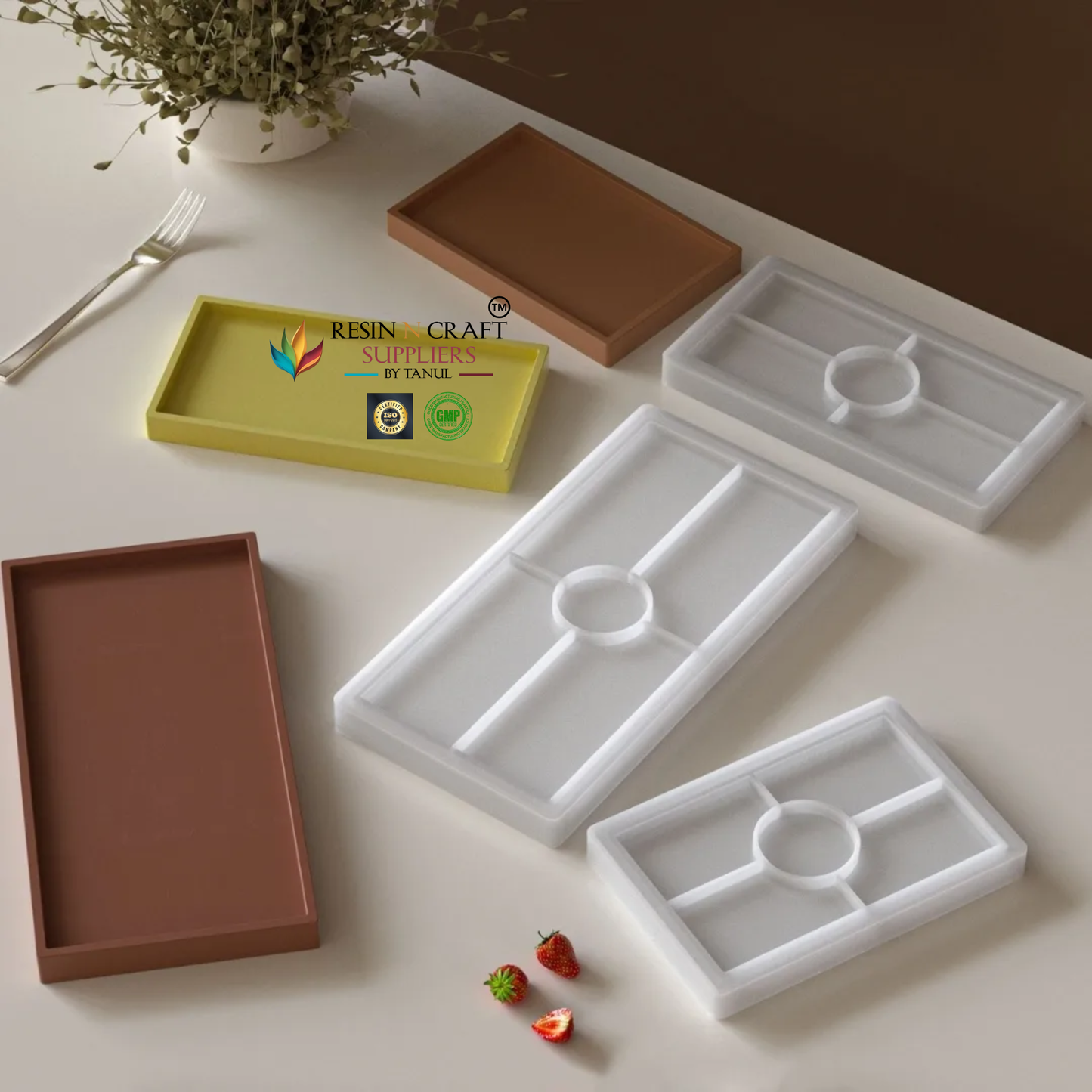 Rectangle Resin Tray Silicone Mould with Candle Holder Slot (Serving Tray / Organizer Tray Mold)