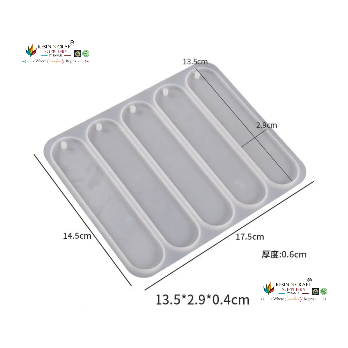 5 Cavity Bookmark Silicone Mould – 13.5 CM | Resin Art & DIY Bookmark Making