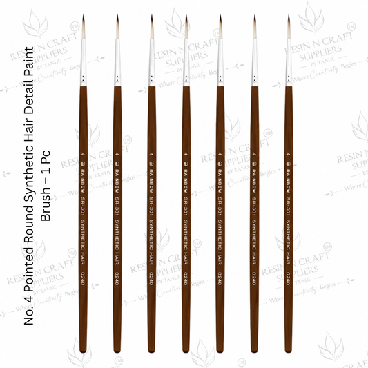 No. 4 Detail Paint Brush – Pointed Round Synthetic Hair Brush for Resin Art, Painting & Crafts | 1 Pc
