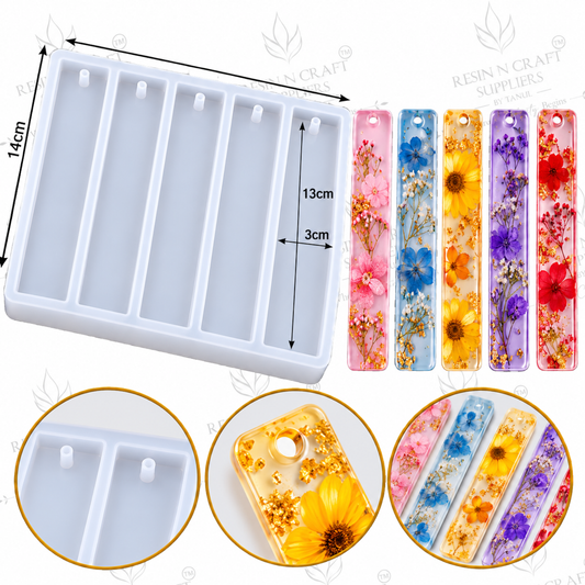 5 Cavity Bookmark Silicone Mould – 13 × 3 CM | Resin Art & DIY Bookmark Making