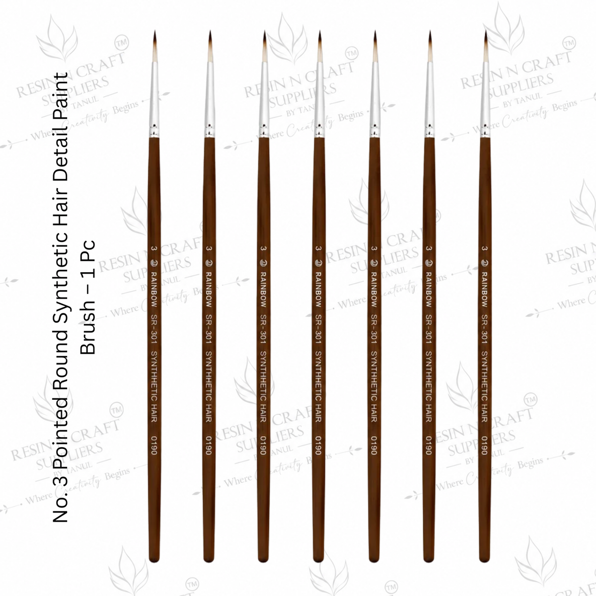 No. 3 Detail Paint Brush – Pointed Round Synthetic Hair Brush for Resin Art, Painting & Crafts | 1 Pc
