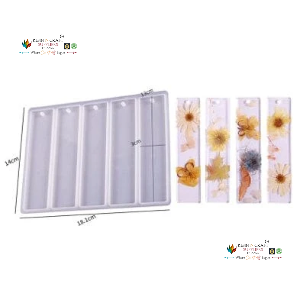 5 Cavity Bookmark Silicone Mould – 13 × 3 CM | Resin Art & DIY Bookmark Making