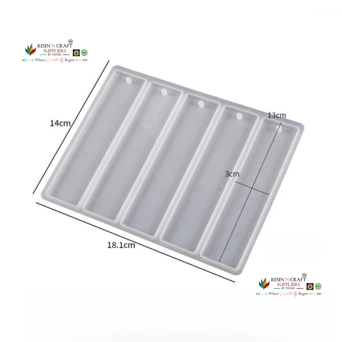 5 Cavity Bookmark Silicone Mould – 13 × 3 CM | Resin Art & DIY Bookmark Making