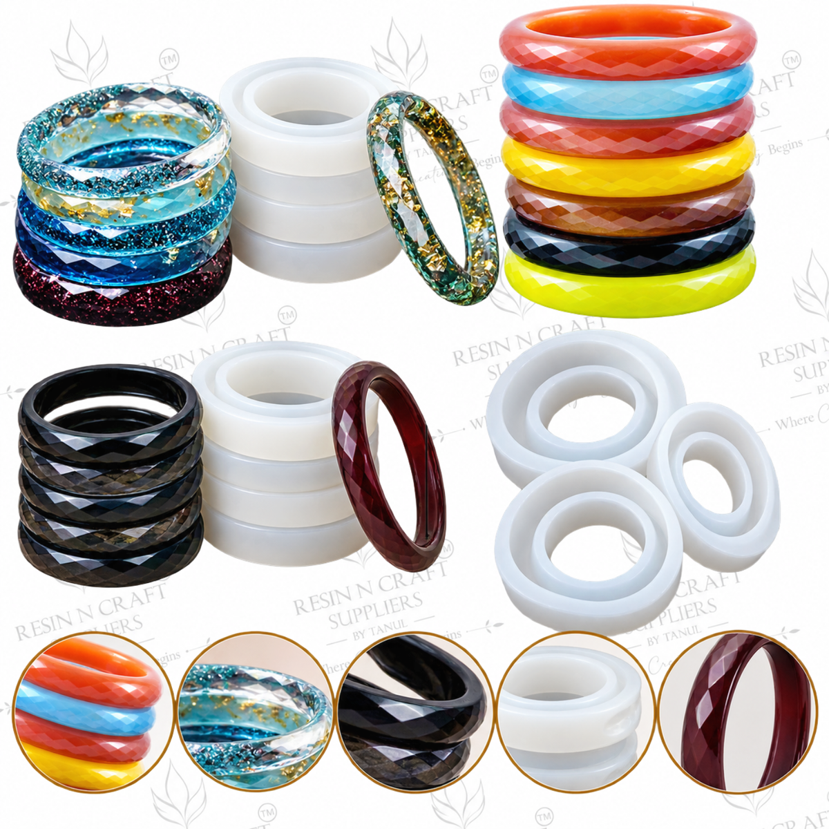 4 Pc Diamond Round Bangle Chudi Silicone Mould – 10 mm | Resin Art & Jewellery Making