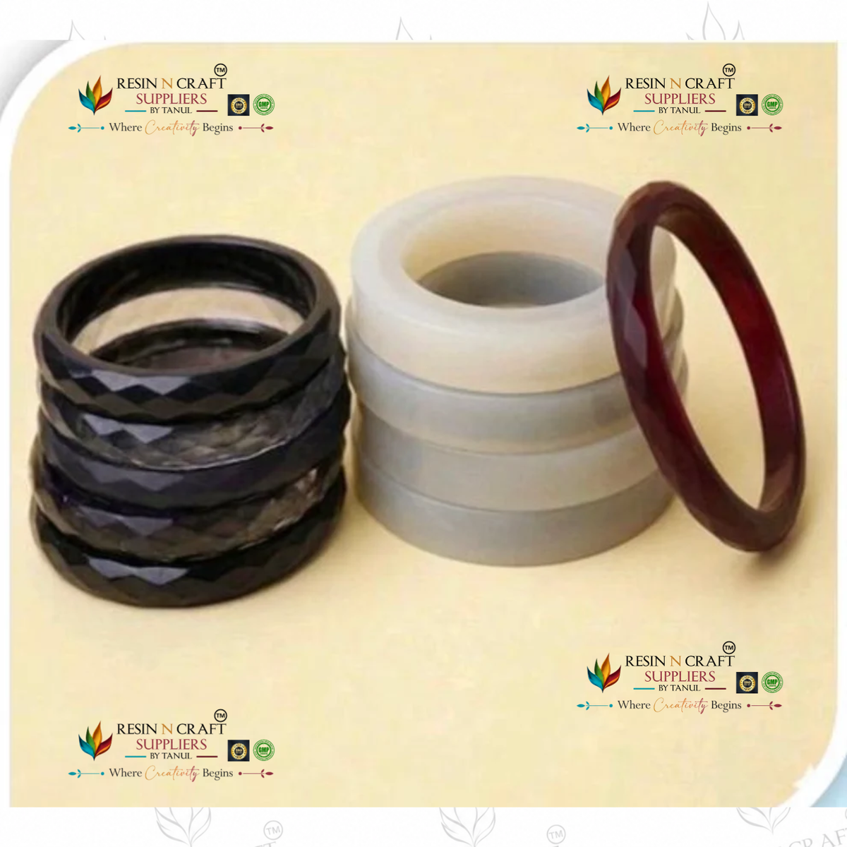 4 Pc Diamond Round Bangle Chudi Silicone Mould – 10 mm | Resin Art & Jewellery Making